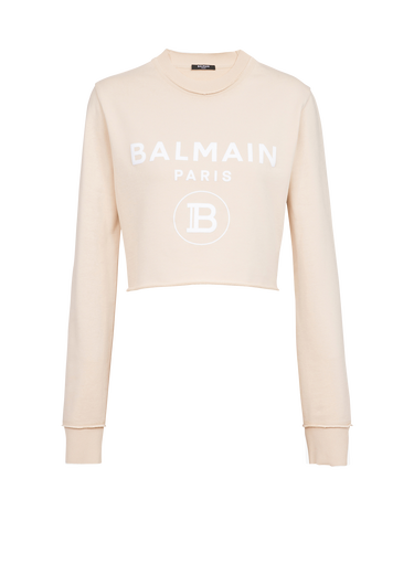 EXCLUSIVE - Cropped sweatshirt with Balmain logo print