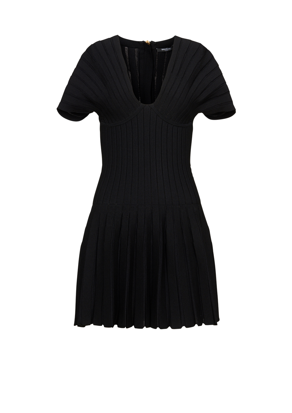 Short pleated knit dress, black, hi-res