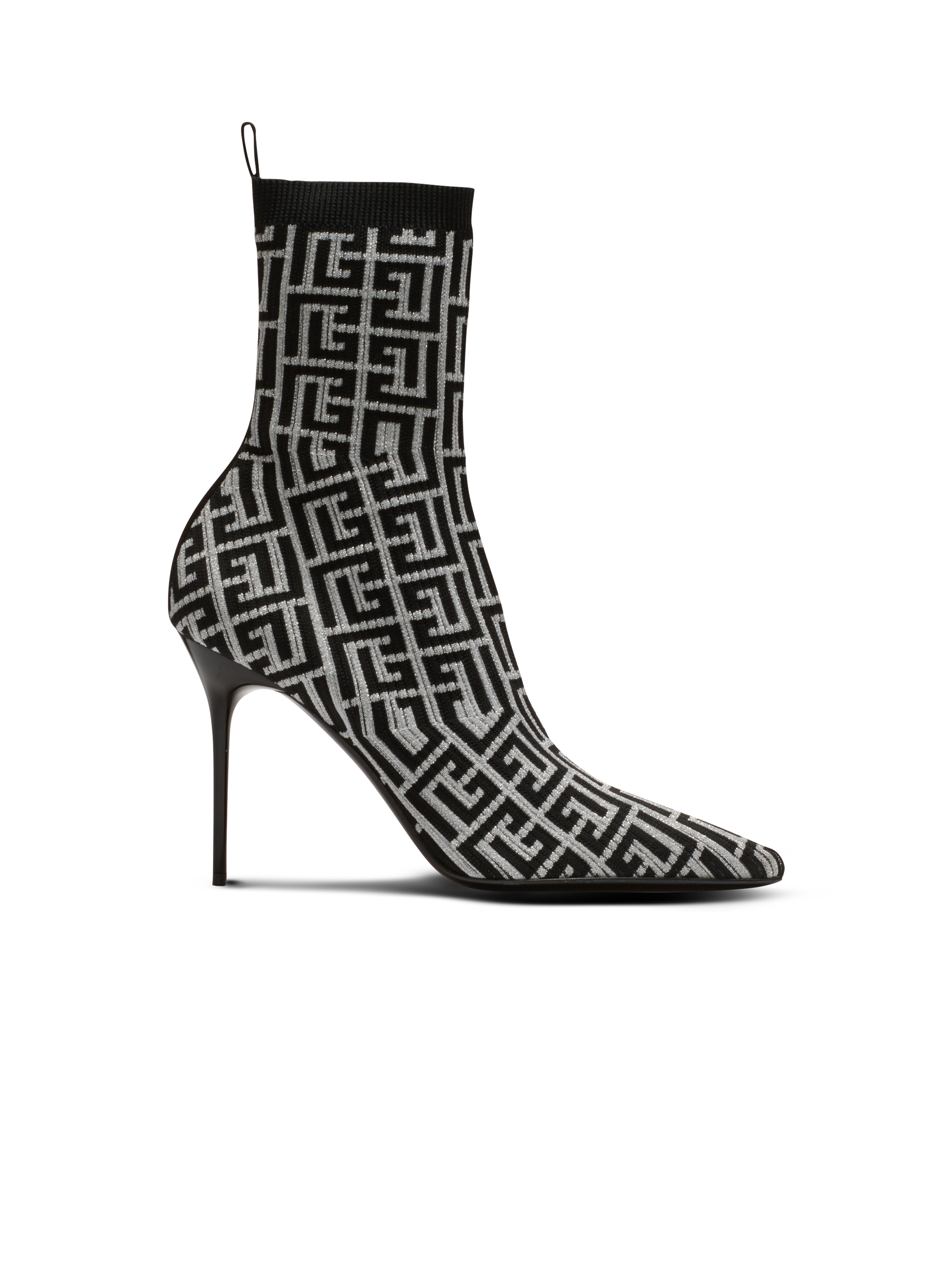 Skye stretch knit ankle boots with Balmain monogram, black