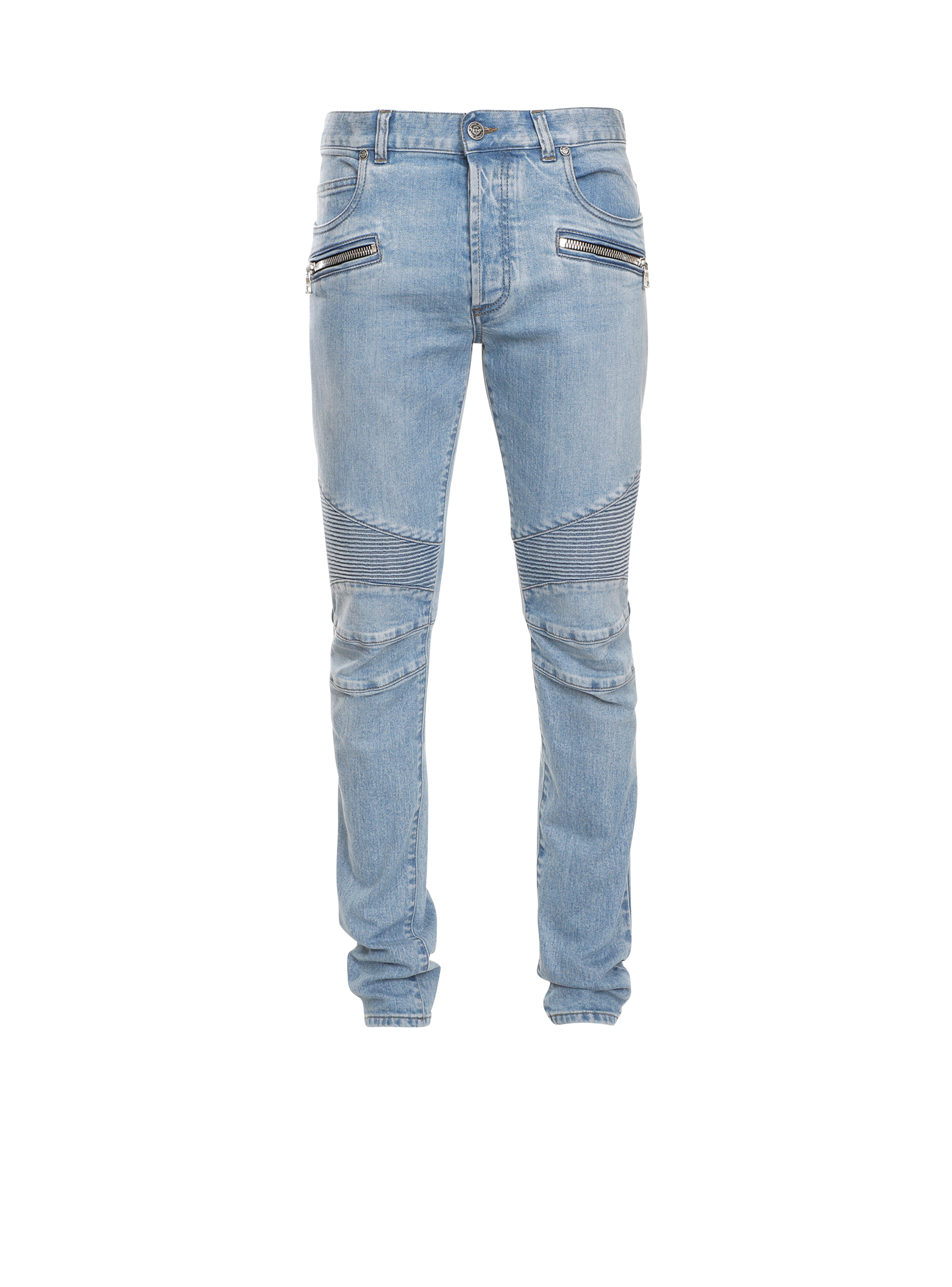 Slim cotton jeans with Balmain monogram, blue