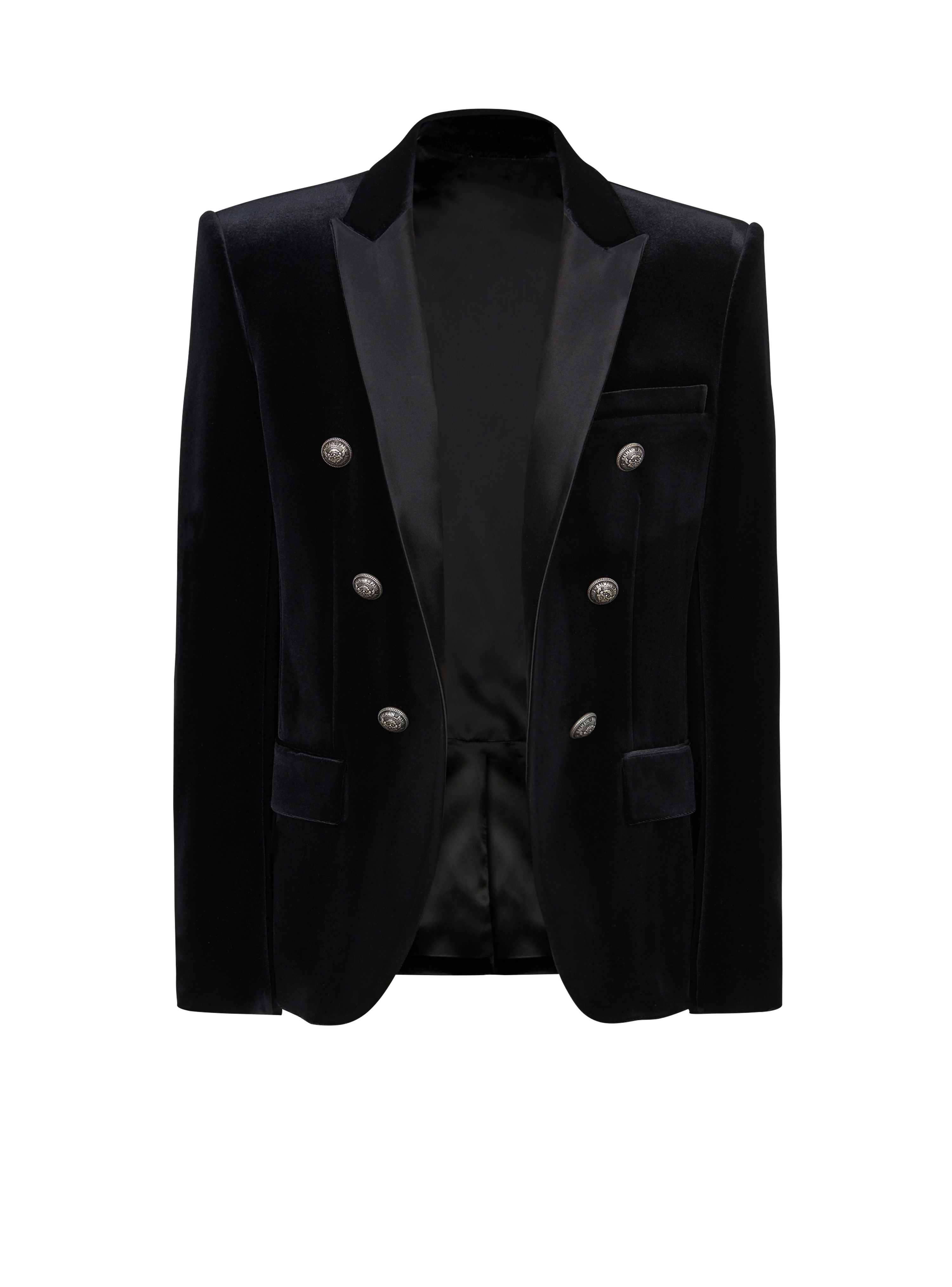 Double-breasted velvet blazer, black