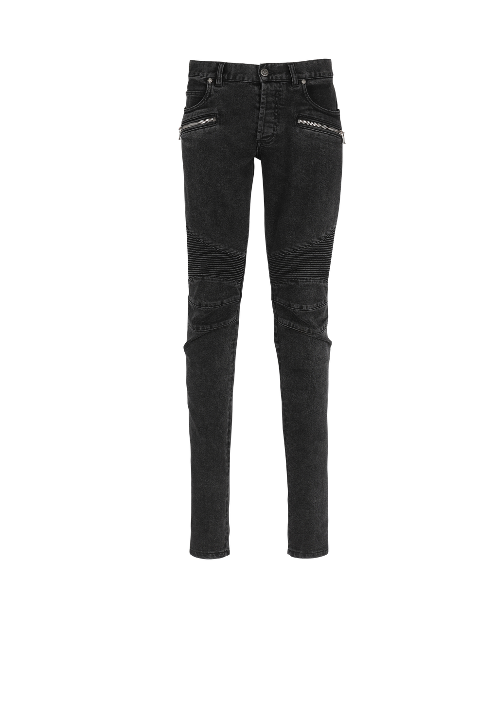 Slim cut ridged faded cotton jeans with Balmain monogram hem, black, hi-res
